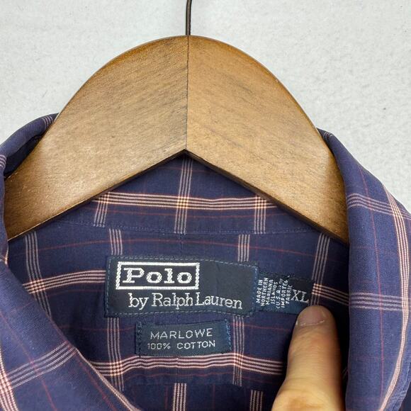 Vintage Ralph Lauren Shirt Men's XL Blue Marlowe Pony Check Preppy Festive 90s - Picture 3 of 11